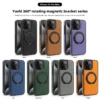 Für iPhone 16e/16 Pro Max 15 14 Plus 13 12 Handyhülle Magnetisches Metall 360 Ständer Luxus Nähte Leder stoßfeste Abdeckung 6