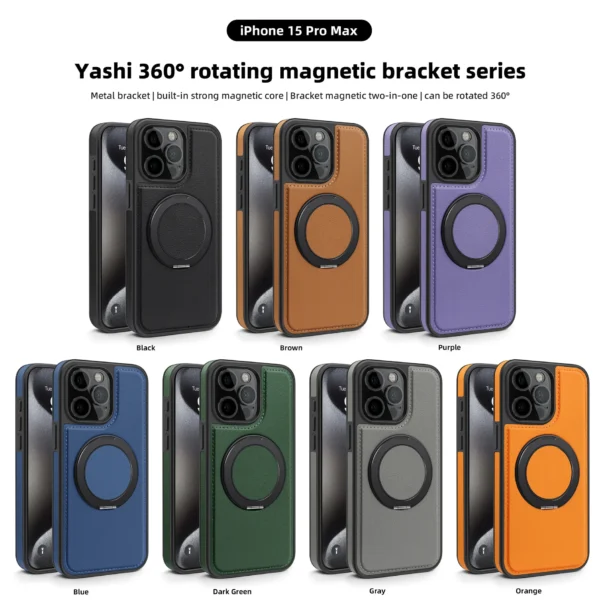 Für iPhone 16e/16 Pro Max 15 14 Plus 13 12 Handyhülle Magnetisches Metall 360 Ständer Luxus Nähte Leder stoßfeste Abdeckung 6