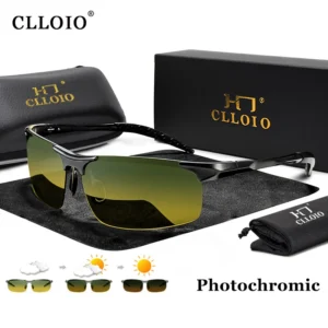 CLLOIO Randlose photochrome Sonnenbrille Tag Nacht Vision Polarisierte Fahren Chamäleon Brille Outdoor Sport Reise Angelbrille