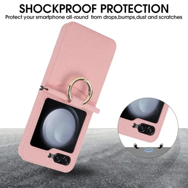 Lederring-Handyhülle für Samsung Galaxy Z Flip 6, 5, 4, 3, Flip6, Flip5, Flip4, Flip3, Brieftasche mit Kartenhalter, stoßfeste Abdeckung 3