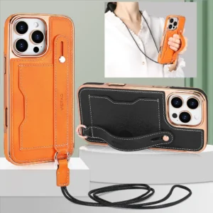 VIETAO Handyhüllen mit Umhängeband für iPhone 16 Pro Max, Hülle mit Kartensteckplatz, galvanisierte Handyhülle für iPhone 16 15 Pro Plus