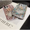 Bling Diamond Cute Rabbit Hülle für iPhone 11 12 13 14 15 Pro Max XR XS 7 Plus Glitzer Strass Spiegel Make-up Luxus TPU Cover