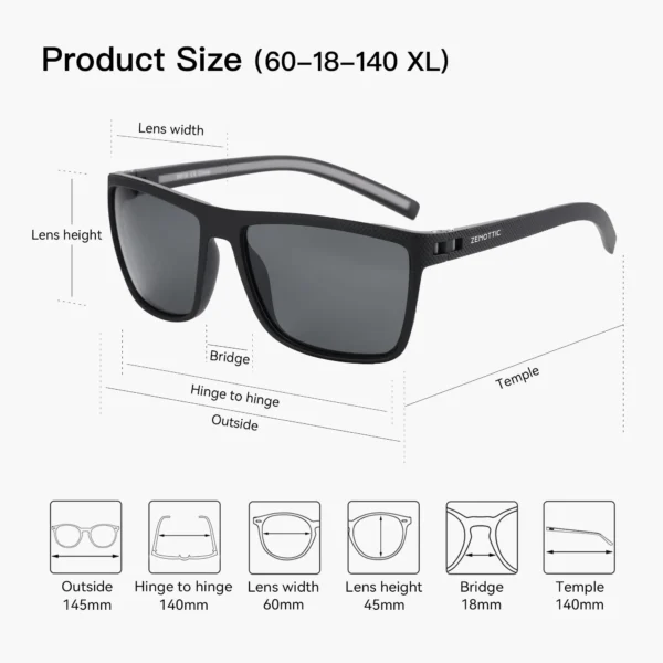 ZENOTTIC Retro Quadratische Polarisierte Sonnenbrille Fashion Shade Damen Herren Ultraleichter TR90-Rahmen UV400-Schutz Klassiker Sonnenbrille 6