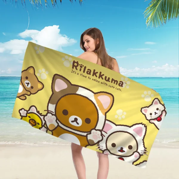 R-Rilakkuma Beach Towel Colorful Bath Towels for Girl Microfiber Quick Dry Custom Sand Free Beach Yoga Spa Gym Pool 6