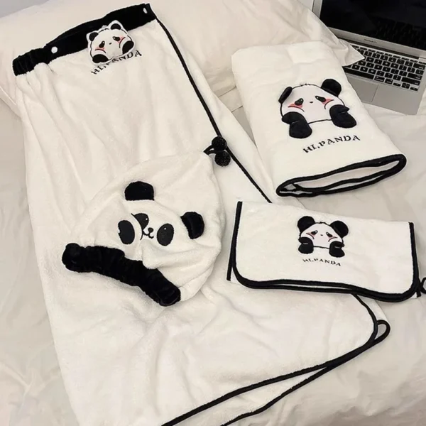 Niedliches Korallen-Fleece-Handtuch, Bad-Gesichtshandtuch-Set, Cartoon-Panda-Mädchen, Herz, trockenes Haar, Kappe, Bad, Rock, Wasseraufnahme, verdickt, 3er-Set 2