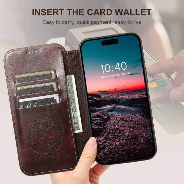 für iPhone 15 14 13 12 Pro Max Wallet Case [kompatibel mit Mag-Safe] Magnetisches Leder-Klapphülle mit Ständer und Kartenhalter 4