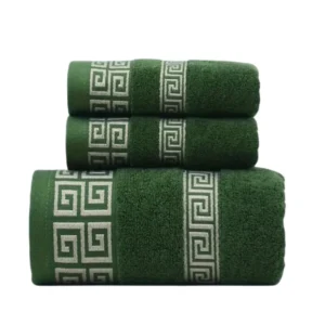 3-teiliges grünes Baumwollhandtuch-Set, 2-teiliges Handgesichtstuch, 34 x 74 cm und übergroßes Badetuch, 70 x 140 cm, Geschenk-Duschhandtücher, Weihnachtshandtücher