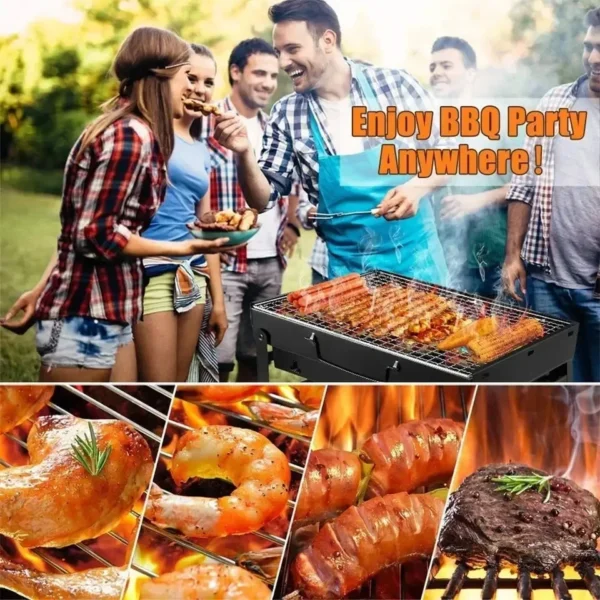 Tragbarer BBQ-Holzkohlegrill aus Edelstahl, kleines Mini-BBQ-Werkzeug-Set, Kochen im Freien, Camping, Picknick, Strand, tragbarer Grill 3