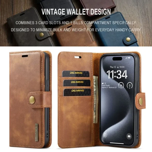 Retro-Klapphülle für Apple iPhone 16, 15, 14 Plus, 13 Pro, 12 Mini, XS Max, XR, 7, 8, SE, abnehmbare Rückseite, integrierter Magnet 4
