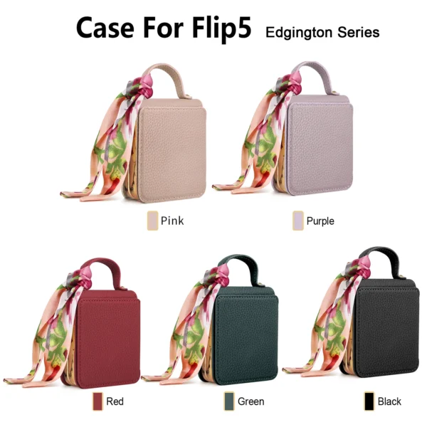VIETAO Spiegel-Handyhülle für Samsung Galaxy Z Flip 6, Leder-Handyhülle mit Band für Samsung Z Flip 5, Z Flip 4 3 6