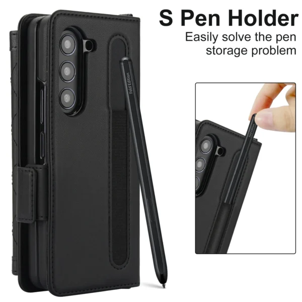 Luxus-Kartensteckplatz-Handyhalter-Ledertasche für Samsung Galaxy Z Fold 6, 5, 4, 3, mit S-Pen-Halter, Riemen, Umhängetasche, Brieftasche, Etui 3