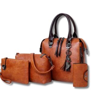 4-teiliges Damenset aus Luxus-Leder mit Quastendetail
