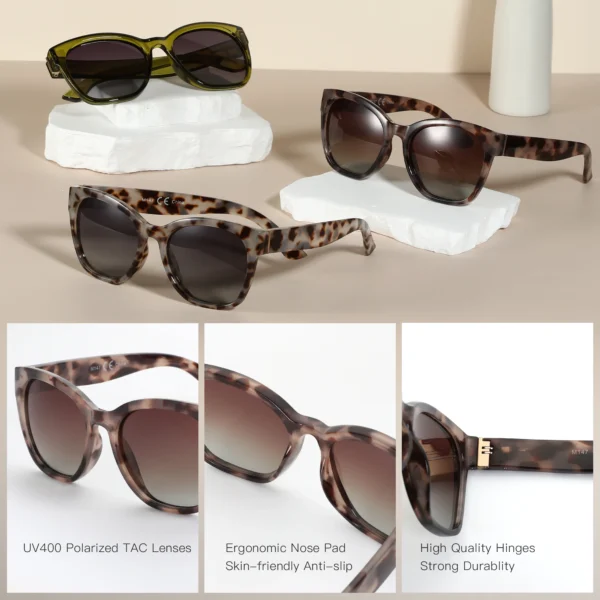 ZENOTTIC Modische Original-Sonnenbrille mit dickem Schmetterlingsrahmen, polarisiert, für Damen, klobiger UV400-Schutz, Katzenaugen-Sonnenbrille 2