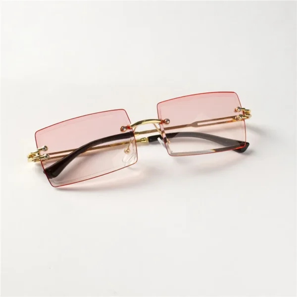 8PCS Mode Randlose Sonnenbrille Frauen Trendy Kleine Rechteck Sonnenbrille Sommer Reisen Stil Braun Shades für männer 4