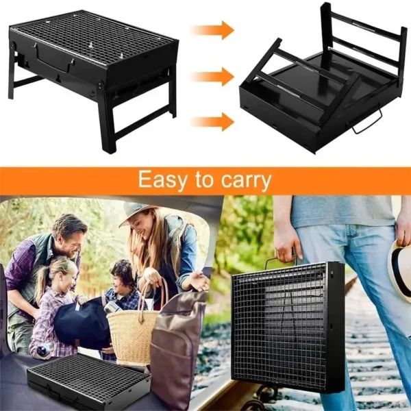 Tragbarer BBQ-Holzkohlegrill aus Edelstahl, kleines Mini-BBQ-Werkzeug-Set, Kochen im Freien, Camping, Picknick, Strand, tragbarer Grill 6