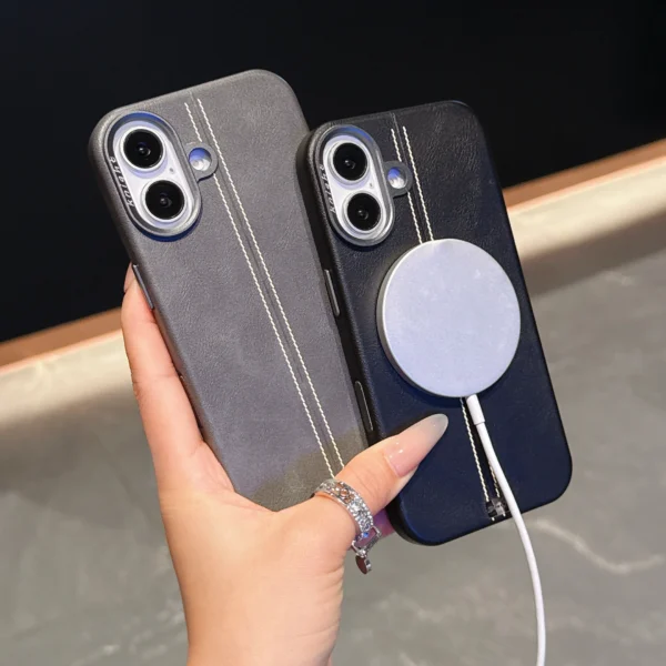 Magnetische Leder-Handyhülle für iPhone 13, 14, 15, 16 Pro Max Plus, luxuriöse Business-Leder-Magsafe-Telefonabdeckung, kabelloses Laden 2
