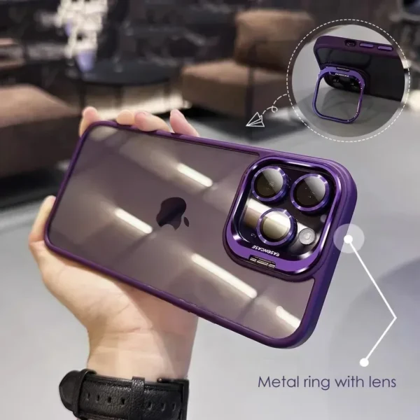 Objektiv-Metallring-Schutz mit Ständer für iPhone 16, 14, 11, 12, 13, 15 Pro Max Plus, Kamera-Glas-Linsenschutz, transparente Abdeckung 3