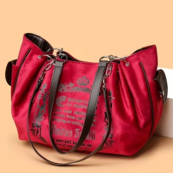 Damen-Handtasche aus Wildlederimitat mit Buchstabendruck, Retro-Einkaufstasche mit großem Fassungsvermögen für den täglichen Pendelverkehr und zum Tragen von Hand. Kürbistasche 3