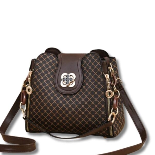 Modische Eimertasche mit Check-Druck und Schulterriemen