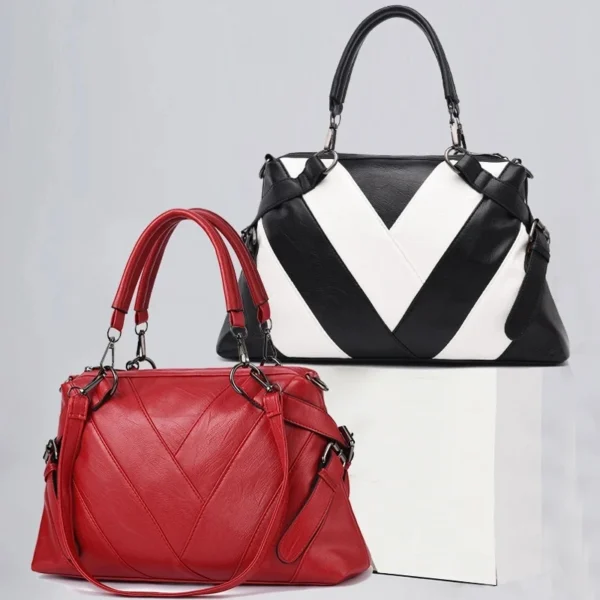 Weibliche einfarbige Patchwork Umhängetasche Frauen Designer Handtasche Tasche Damen Pu Leder Umhängetasche 4