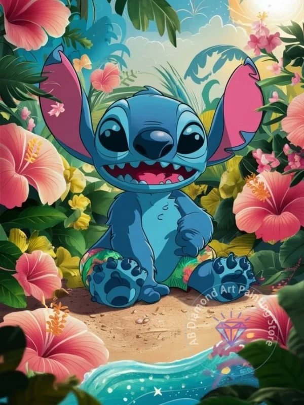 Stitch Lilo & Stitch 5D-Diamant-Malerei-Set zum Selbermachen, Diamant-Stickerei, Kreuzstich, handgefertigte Kunst, Geschenk, Basteln, Heimdekoration
