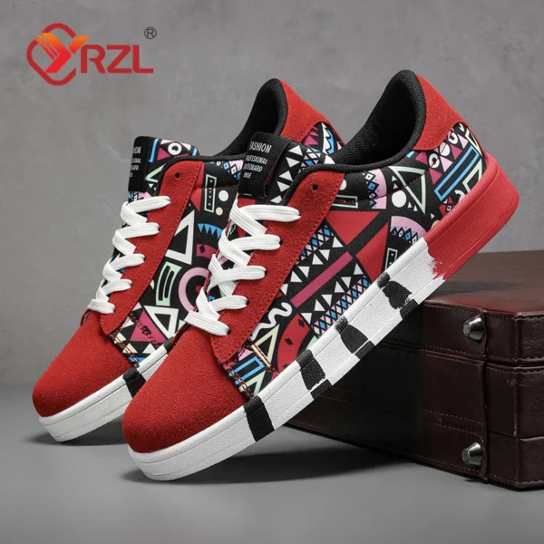 YRZL Sport-Laufschuhe für Herren, Segeltuch, geometrischer Stil, Schnür-Sneaker, modische Skate-Schuhe für Paare mit Graffiti-Druck, Herren 2