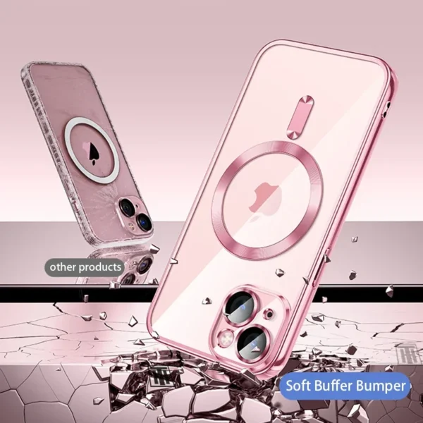 Klare, plattierte, ultradünne Silikonhülle für iPhone 16, 15, 14, 13, 12, 11, Pro Max 16, Plus, Magsafe, magnetische Linsenfolie, Schutzabdeckung, Rosa 4