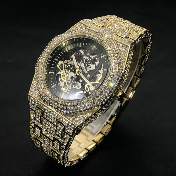 Automatische Uhr für Männer Luxus Full Ice Out Hip Hop Tourbillon Uhren Bling Diamant Gold männliche mechanische Uhr Drops hipping 2