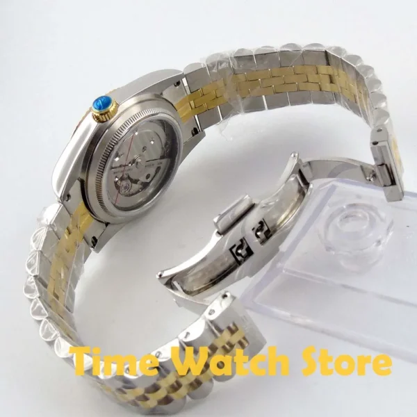 Parnis 36mm Herren Automatikuhr Miyota 821A 6T51 Luxus 5ATM Gold/Schwarz/Silber Zifferblatt Unisex Saphirglas Datum solides Armband 6