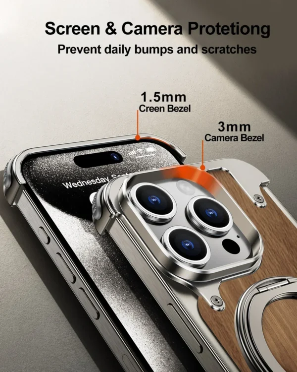Eary Naturholz für iPhone 16 15 Pro Max Hülle rahmenlos mit MagSafe Telefonständer stoßfeste schützende iPhone 14 Pro Max Hülle 6