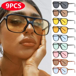9 stücke/4 stücke Doppel Brücke Sonnenbrille Oversize Candy Farbe Brille Frauen Klassische Mode Oval Pilot Sonnenbrille UV400 Oculos de Sol