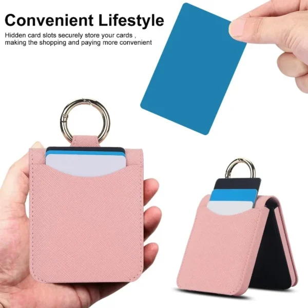 Lederring-Handyhülle für Samsung Galaxy Z Flip 6, 5, 4, 3, Flip6, Flip5, Flip4, Flip3, Brieftasche mit Kartenhalter, stoßfeste Abdeckung 2