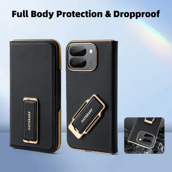 Eary für Google Pixel 9 Pro Fold Handyhülle mit Dual-Armband Leder 360 ° Drehen Sie die stoßfeste Schutzabdeckung mit magnetischem Ständer 3