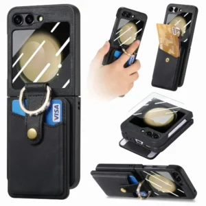 2 in 1 abnehmbare Brieftasche magnetische Handy hülle für Samsung Z Flip 5 Flip5 5g Fingerring Karten halter Pu Lederbezug mit Film