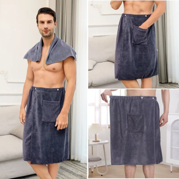Verstellbarer sexy Herren-Baderock, tragbares Herren-Badetuch, weich, saugfähig, geeignet für Sauna, Spa, saugfähiges Strandtuch für Erwachsene 3