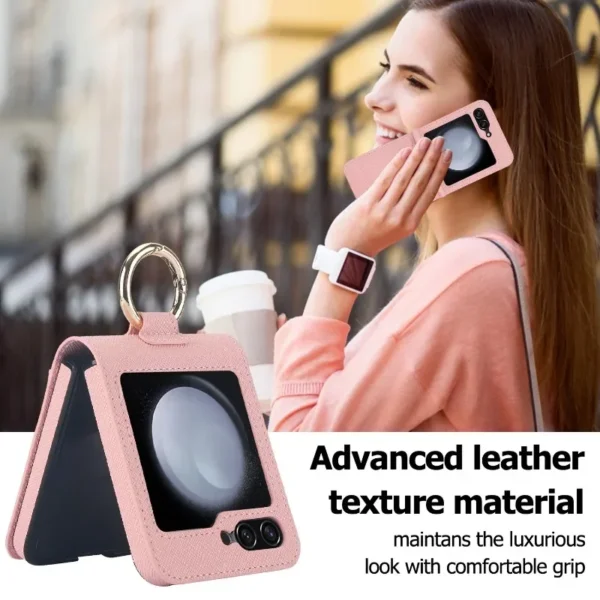 Lederring-Handyhülle für Samsung Galaxy Z Flip 6, 5, 4, 3, Flip6, Flip5, Flip4, Flip3, Brieftasche mit Kartenhalter, stoßfeste Abdeckung 5