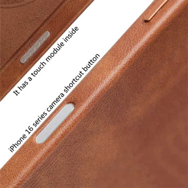 Luxus Business Retro Leder Magnetische Telefon Fall Für iPhone 16 Plus 15 14 13 Pro Max MagSafe Legierung Objektiv Drahtlose Lade abdeckung 3