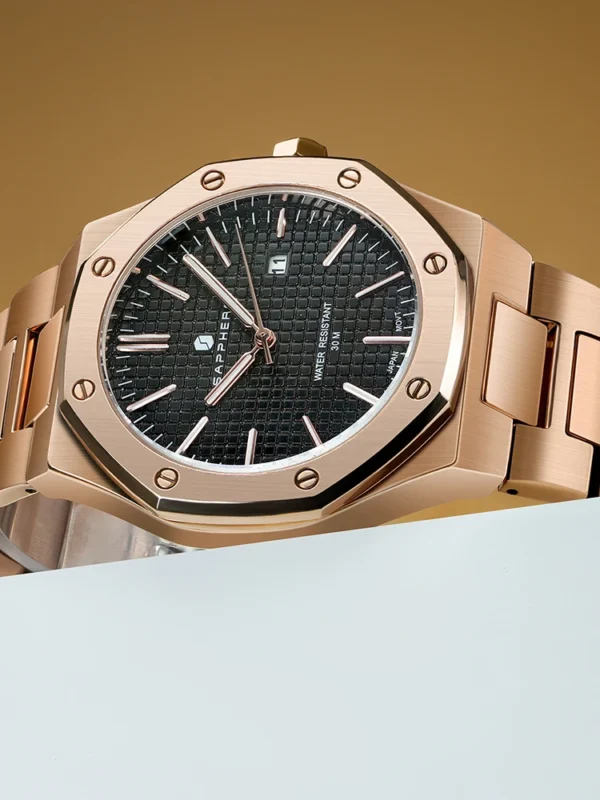 SAPPHERO Rose Gold Männer Uhren Luxus Edelstahl Uhr High-End Männer Geschenke Uhr Datum Mode Sport Wasserdichte Uhr Für Männer 3