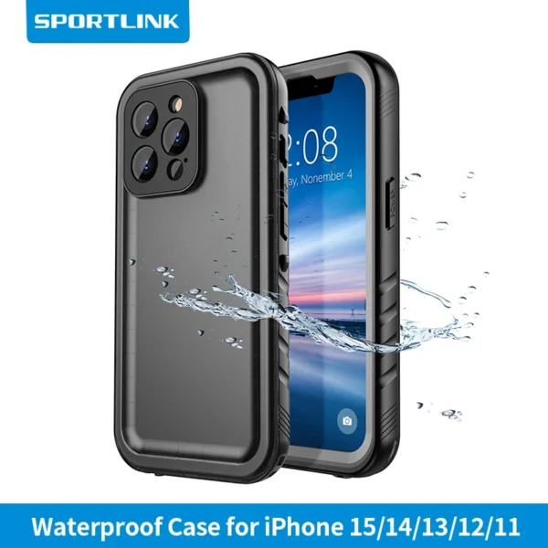 SPORTLINK Wasserdichte Hülle für iPhone 14, 11, 12, 13, 15, 16 Pro Max, Schwimmen, Tauchen, mit Riemen, Ganzkörper-Bildschirm-Kameraschutz