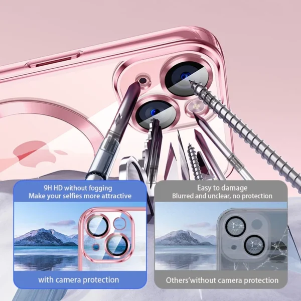 Klare, plattierte, ultradünne Silikonhülle für iPhone 16, 15, 14, 13, 12, 11, Pro Max 16, Plus, Magsafe, magnetische Linsenfolie, Schutzabdeckung, Rosa 3