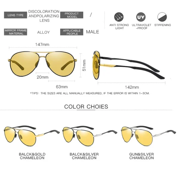 LIOUMO Top Qualität Luxus Design Pilot Sonnenbrille Photochrome Polarisierte Nachtsicht Fahren Brille Männer Frauen zonnebril heren 4