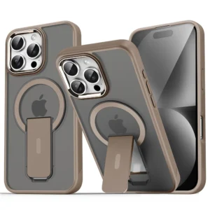 Luxus Für Magsafe Klapp Ständer Magnetische Telefon Fall Für iPhone 16 15 14 Plus 13 12 11 Pro max Matte Transluzente Zurück Abdeckung Kappen