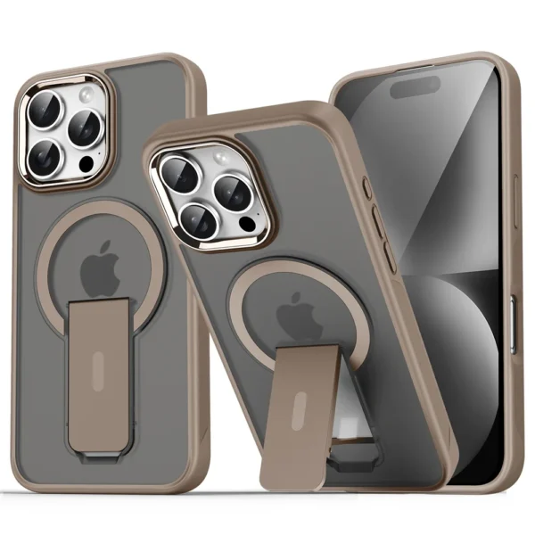 Luxus Für Magsafe Klapp Ständer Magnetische Telefon Fall Für iPhone 16 15 14 Plus 13 12 11 Pro max Matte Transluzente Zurück Abdeckung Kappen