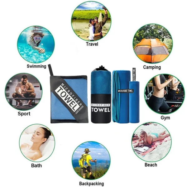 80 x 160 cm Mikrofaser-Handtuch für Reisen, Fitnessstudio, Camping, schnell trocknend, super saugfähig, ultra kompakt, leicht, Schwimmen, Yoga, Strandtuch 6