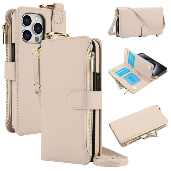 Multifunktions-Kartensteckplätze, Halter, Reißverschluss, Brieftasche, Flip-Telefonhülle für iPhone 15 14 13 12 11 Pro Max Plus XS XR X 15Pro, Riemenabdeckung