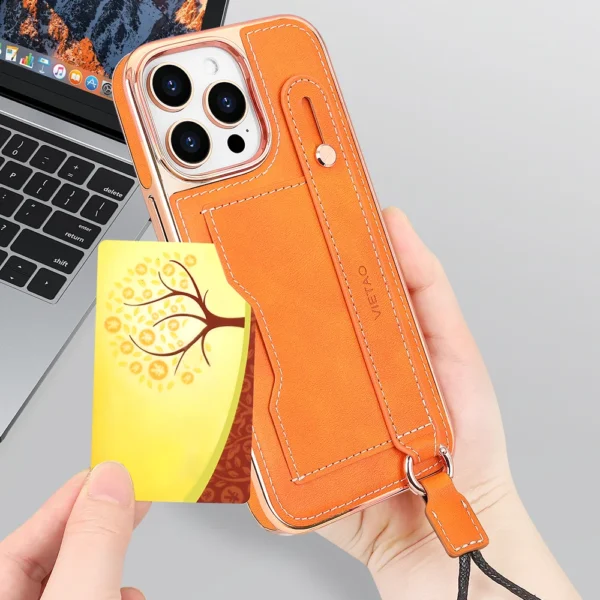 VIETAO Handyhüllen mit Umhängeband für iPhone 16 Pro Max, Hülle mit Kartensteckplatz, galvanisierte Handyhülle für iPhone 16 15 Pro Plus 2