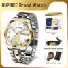 ﻿ OUPINKE 3259 Herrenuhr, automatische mechanische Uhr ﻿   Wasserdichte Uhren aus Wolframstahl für Herren, Dual-Kalenderuhr, echtes Gold 2