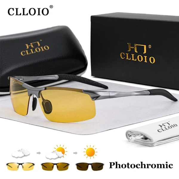 CLLOIO Top Anti-Glare Tag Nacht Vision Gläser Männer Fahren Polarisierte Sonnenbrille Aluminium Randlose Photochrome Reiten Brille UV