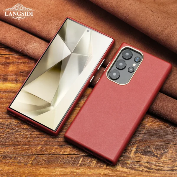 Langsidi Luxus Nappa Leder magnetische Handy hülle für Samsung S24 Ultra Galaxy S23 Ultra S24 plus Echt leder Magsafe Fundas 3