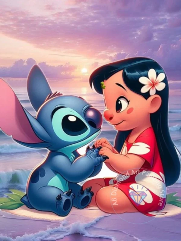 Stitch Lilo & Stitch 5D-Diamant-Malerei-Set zum Selbermachen, Diamant-Stickerei, Kreuzstich, handgefertigte Kunst, Geschenk, Basteln, Heimdekoration